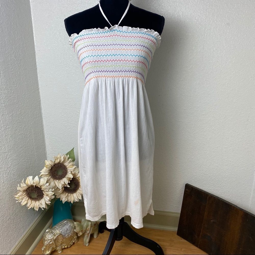 White Tube Top Coverup - Multi-Color Accent
